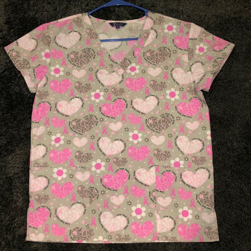 Breast Cancer Awareness Scrub Top, worn once.